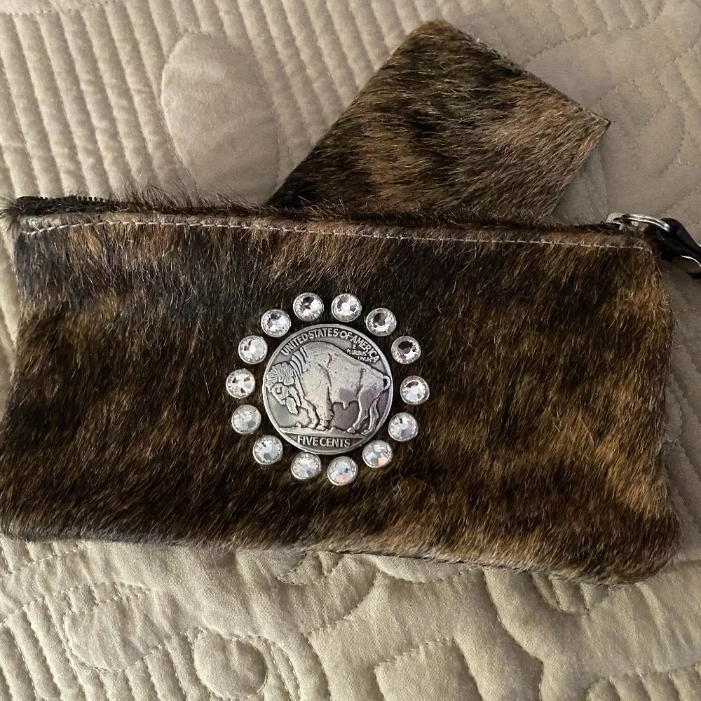 New~.Brown Brindle Cowhide Clutch Purse & Card Holder - Picture 2 of 13